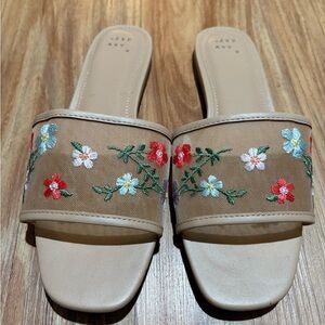 a new day Tan Floral Embroidered Sandals